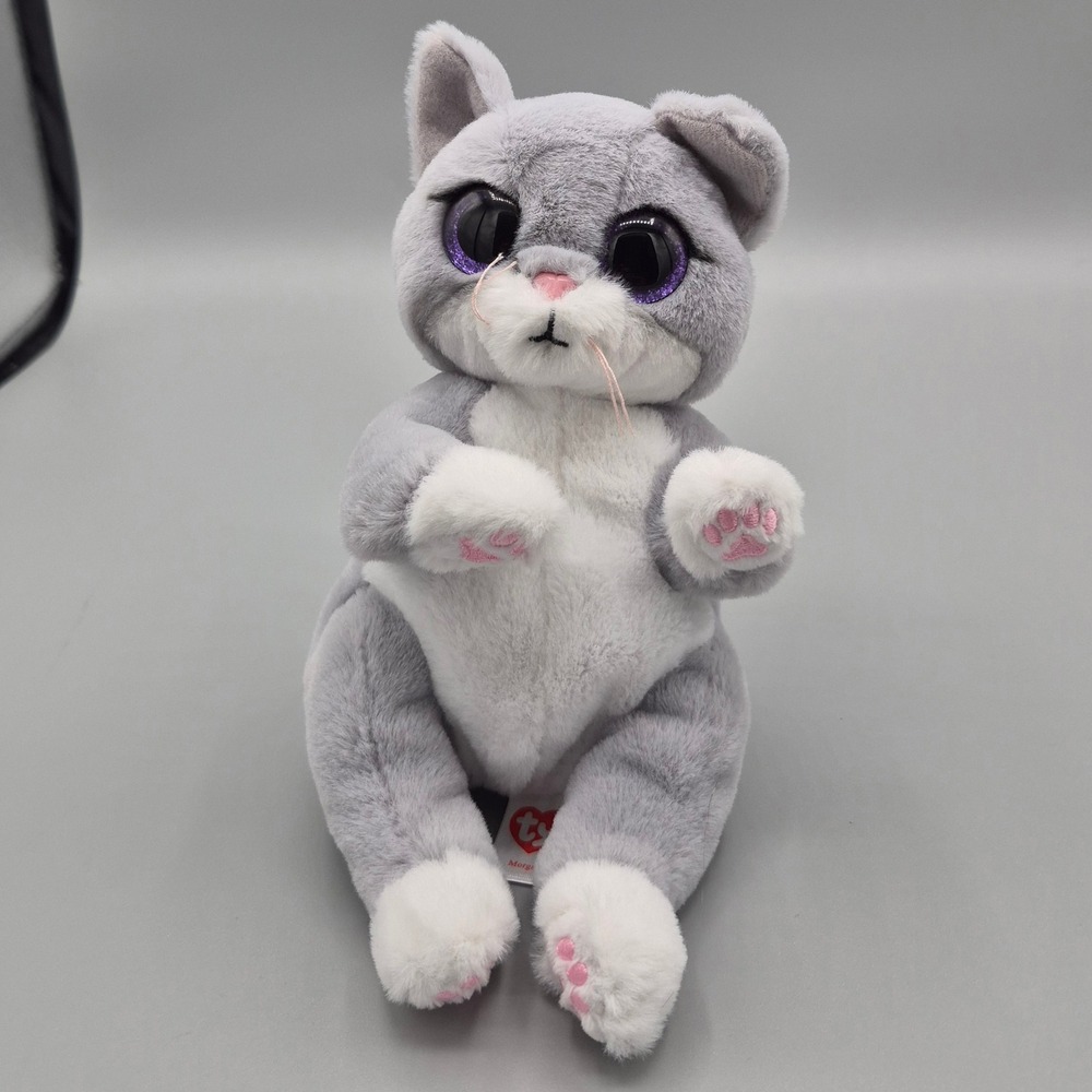 Ty Morgan Grey Cat Beanie Baby Plush Purple Glitter Eyes 2023 Stuffed Animal